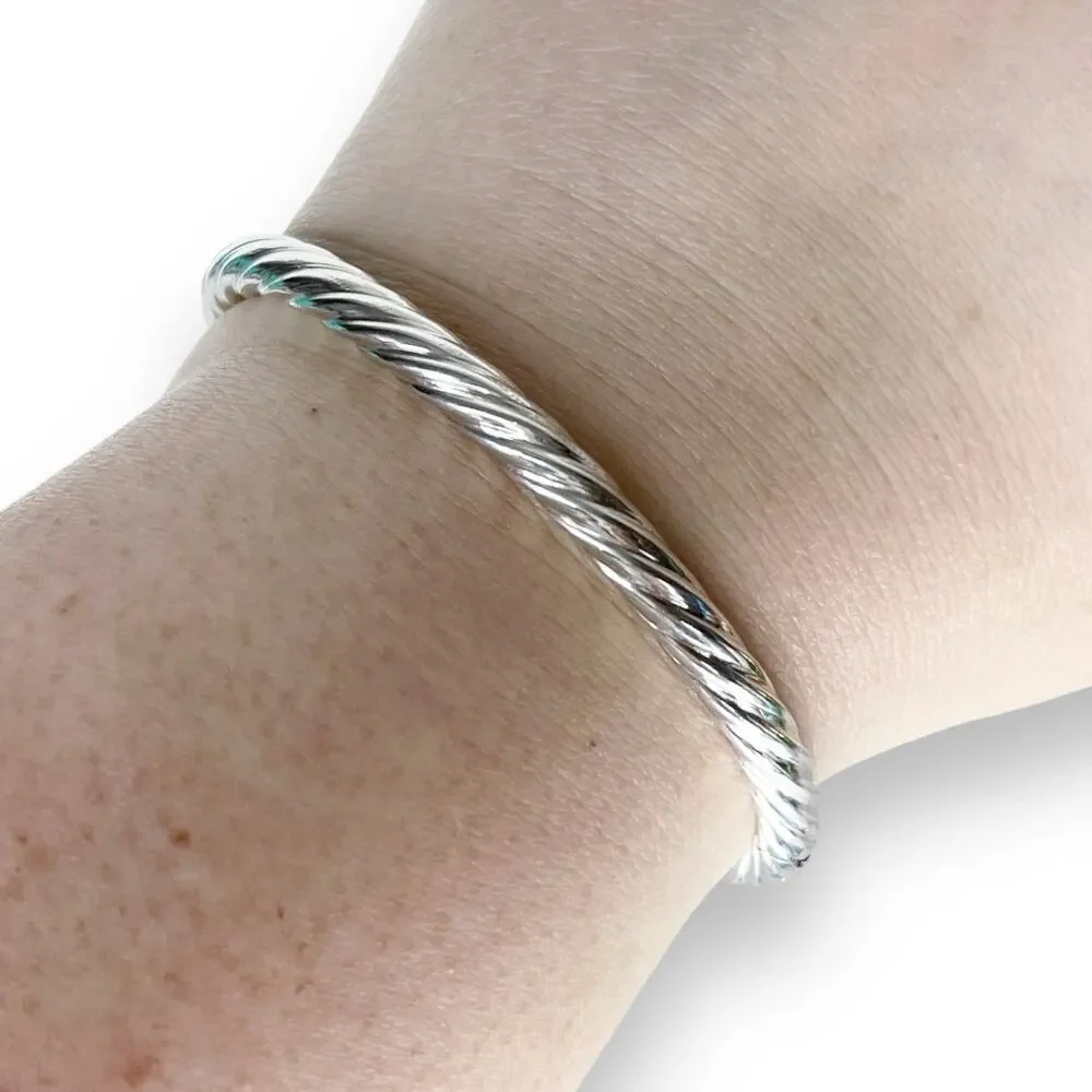 925 Sterling silver twisted hinged bangle bracelet - Picture 3 of 6